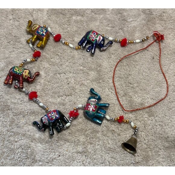 Elephant Wall Hanging With Bell & Pom Poms Handmade Rajasthani - Picture 8 of 10